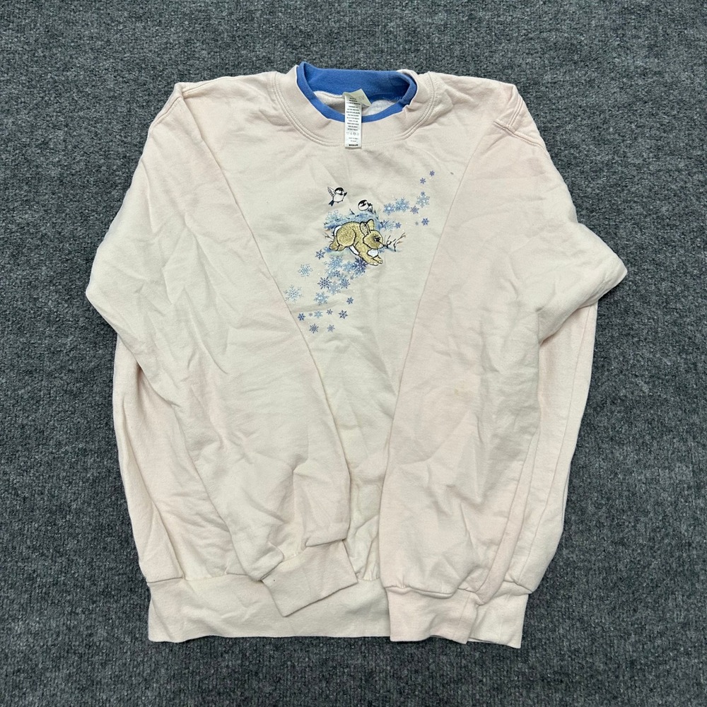 Sun Sweatshirt Womens Size Medium Pink Bunny Bird Snowflake Graphic Crewneck